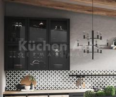 Cuisine avec îlot Noir et chêne clair rustique et moderne en bois véritable - 3
