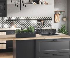 Cuisine avec îlot Noir et chêne clair rustique et moderne en bois véritable - 4
