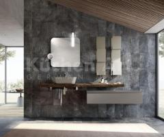 Salle de Bains italienne avec Éléments Muraux Cube, vasque céramique et plan en bois véritable - 3