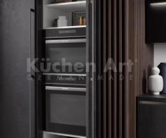 Cuisine design en Chêne Vieilli Cognac avec Mélange de Béton Noir et Bois Chaleureux - 2